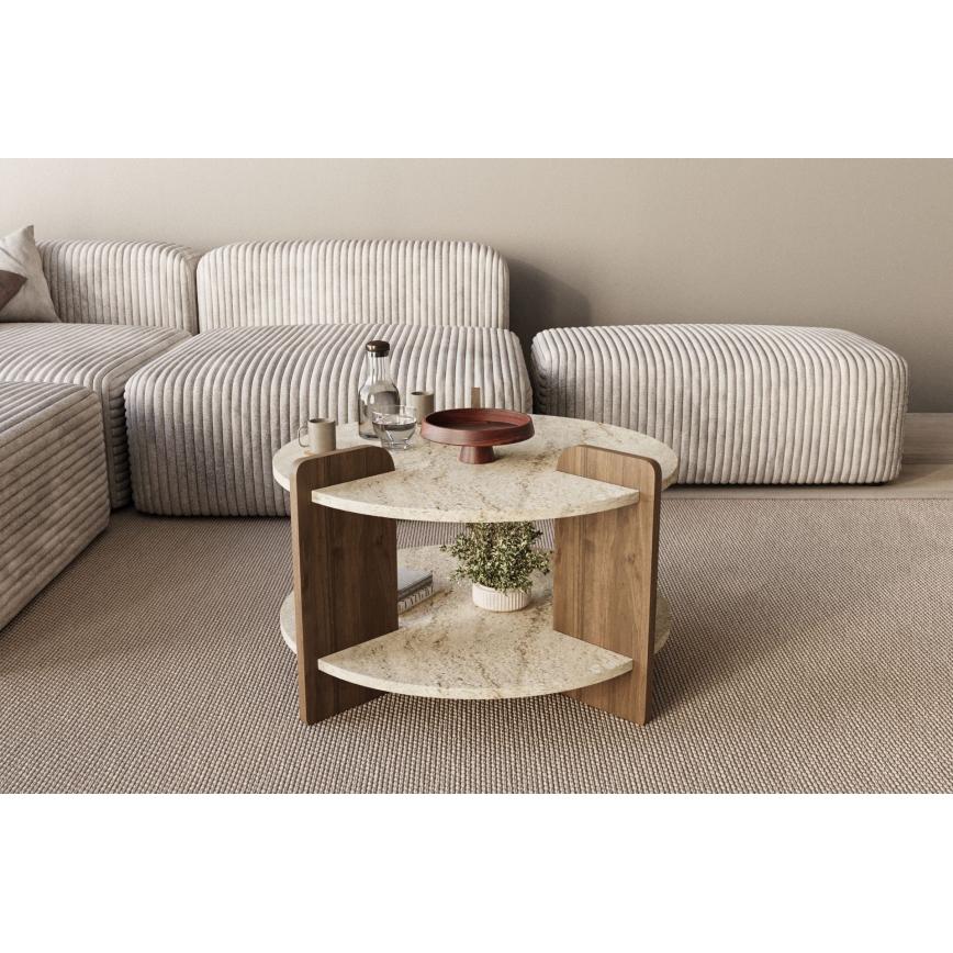 Couchtisch PURO Ø 70 cm beige/Nussbaum