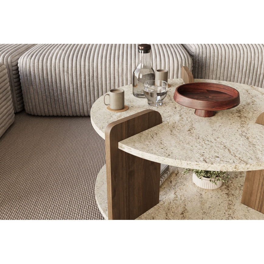 Couchtisch PURO Ø 70 cm beige/Nussbaum