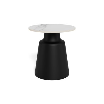 Couchtisch SANTORINI Ø 45 cm Travertin/Schwarz/Keramik