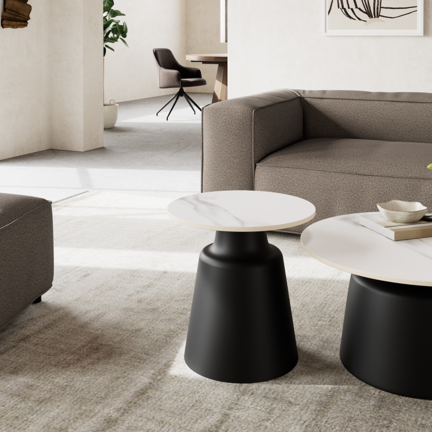 Couchtisch SANTORINI Ø 45 cm Travertin/Schwarz/Keramik