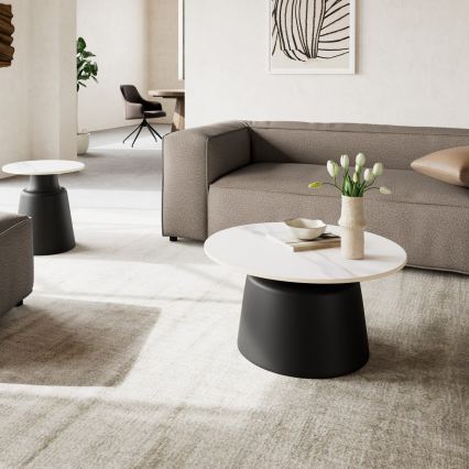 Couchtisch SANTORINI Ø 70 cm weiß/schwarz/Keramik