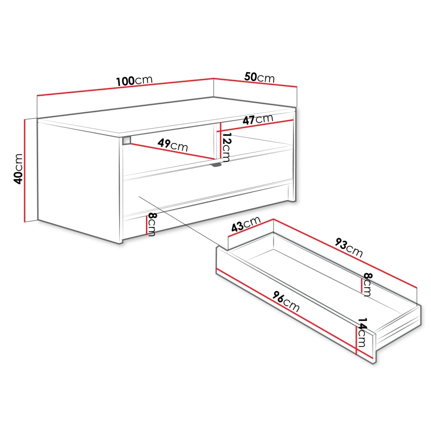 Couchtisch TIRENO 40 x 100 cm, beige