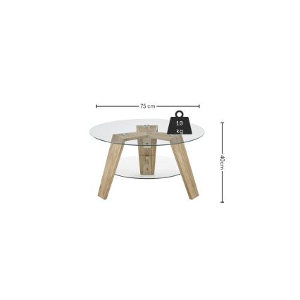 Couchtisch TITAN Ø 75 cm, klar/Eiche