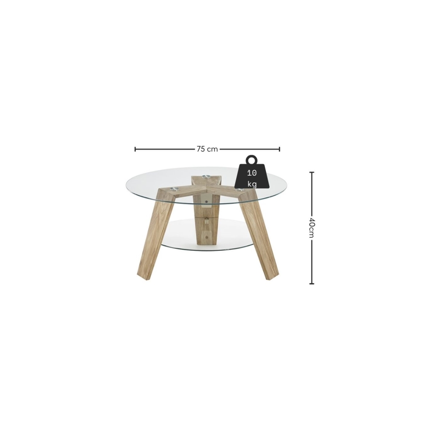 Couchtisch TITAN Ø 75 cm, klar/Eiche