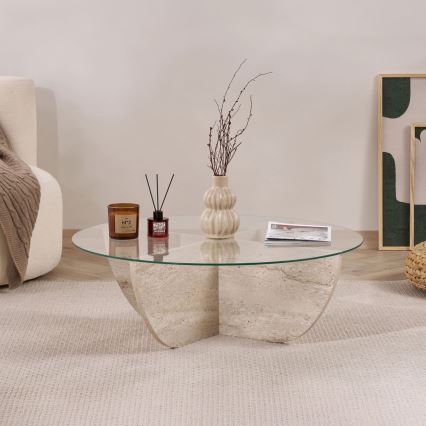 Couchtisch VERE, Ø 90 cm, beige/transparent
