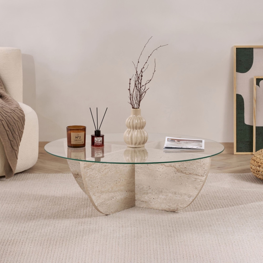 Couchtisch VERE, Ø 90 cm, beige/transparent