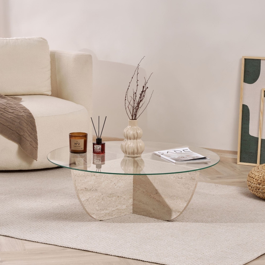 Couchtisch VERE, Ø 90 cm, beige/transparent