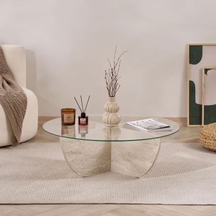 Couchtisch VERE, Ø 90 cm, beige/transparent