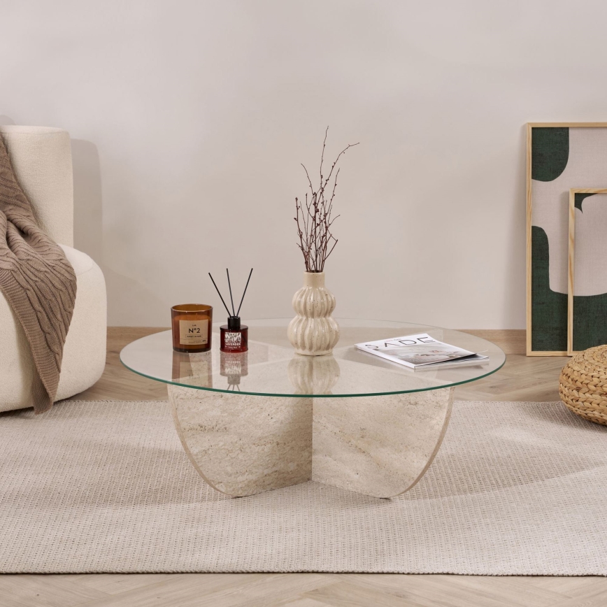 Couchtisch VERE, Ø 90 cm, beige/transparent