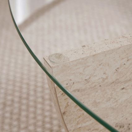 Couchtisch VERE Ø 90 cm Travertin/klarglas