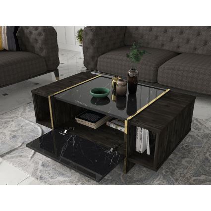 Couchtisch VEYRON 37,3x103,8 cm schwarz/gold