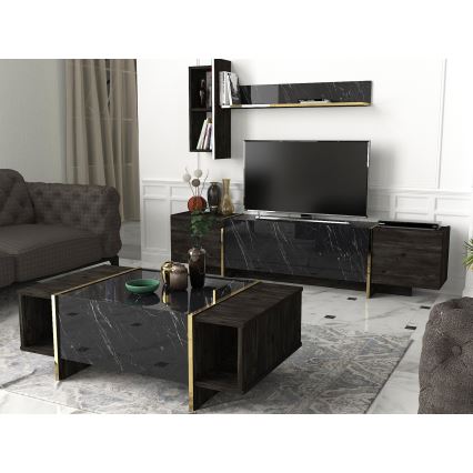 Couchtisch VEYRON 37,3x103,8 cm schwarz/gold