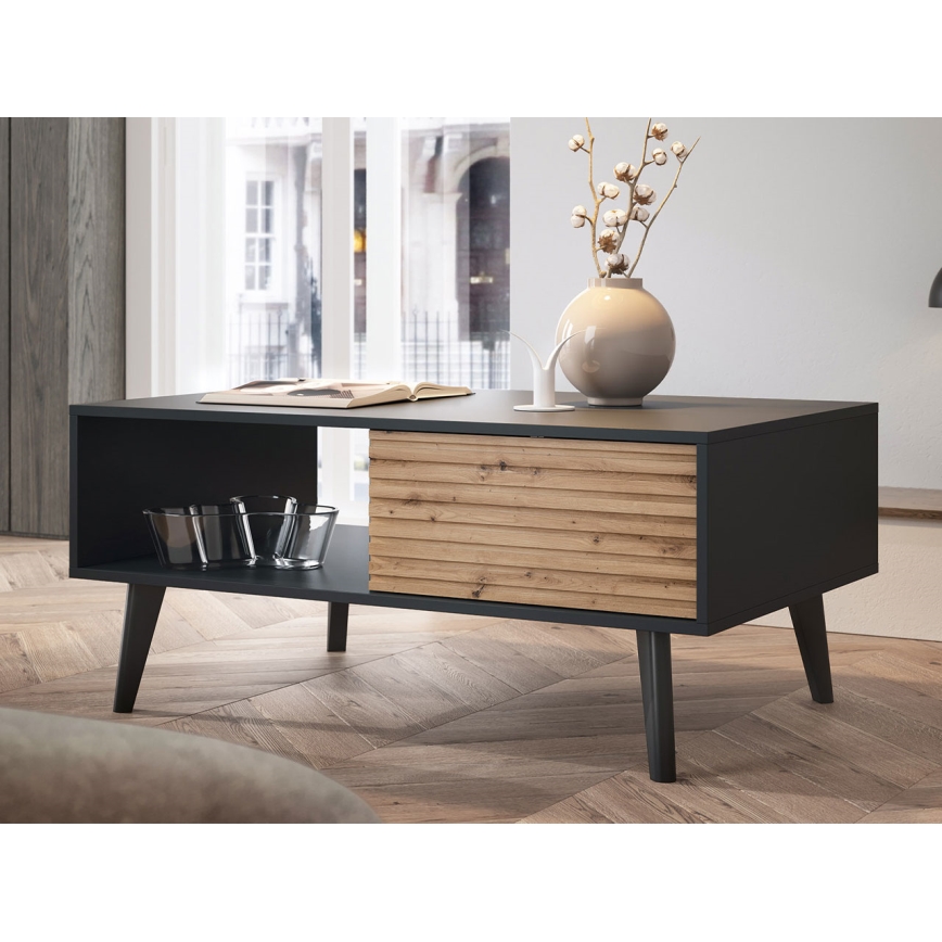 Couchtisch WILLOW 46x104 cm schwarz / Eiche Artisan