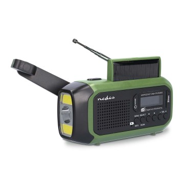 DAB+/FM-Kurbelradio mit Solarpanel und LED-Taschenlampe, 5 V/2500 mAh, grün/schwarz