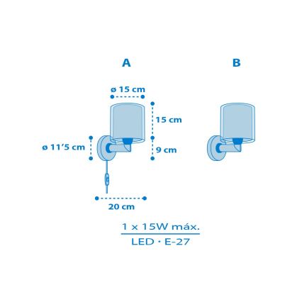 Dalber 40679 - Kinder-Wandleuchte WORLD 1xE27/15W/230V blau