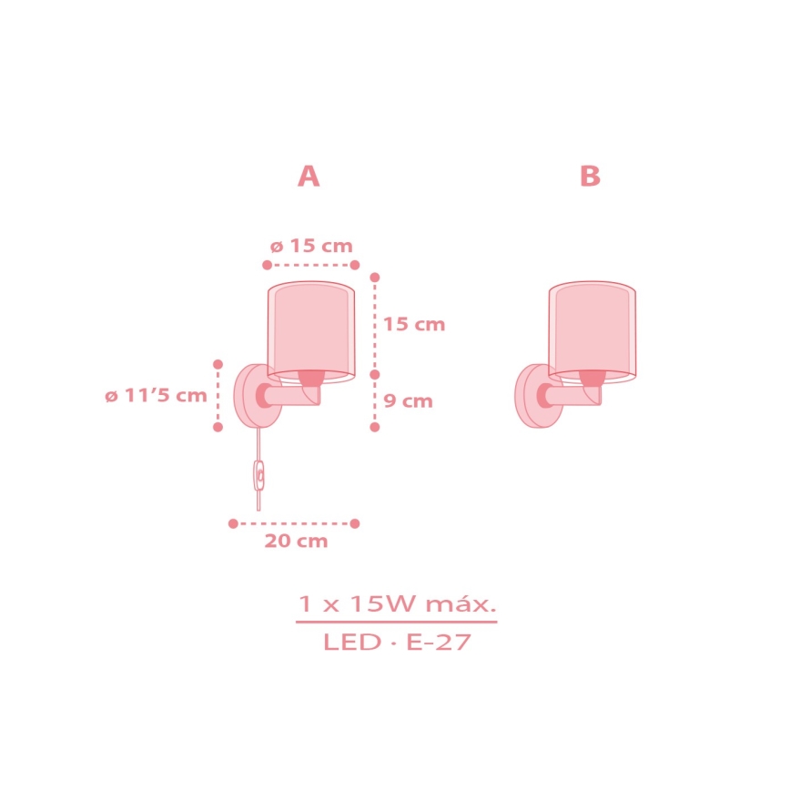 Dalber 41769S - Kinder-Wandleuchte KAWAII FRIENDS 1xE27/15W/230V rosa