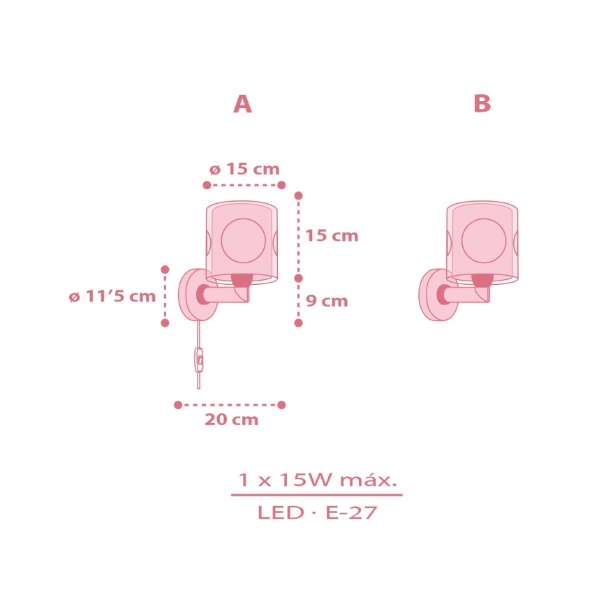 Dalber 60919 - Kinder-Wandleuchte PRINCESS DANCE 1xE27/15W/230V rosa