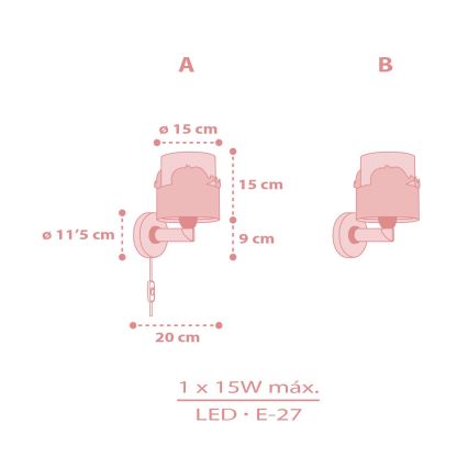 Dalber 61179S - Kinder-Wandleuchte WHALE DREAMS 1xE27/15W/230V rosa