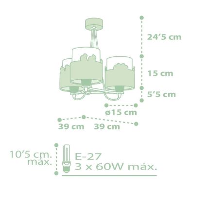 Dalber 61717H - Kinder-Kronleuchter SWEET LOVE 3xE27/60W/230V grün