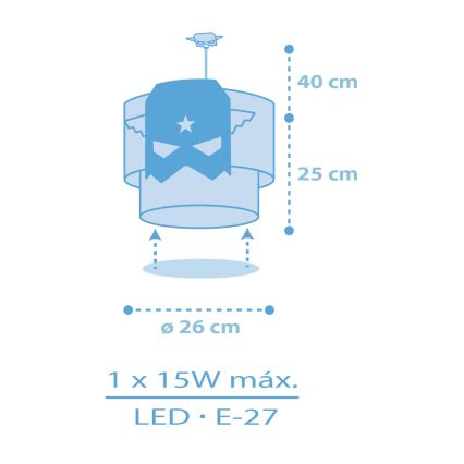 Dalber 61812 - Hängeleuchte für Kinder BLAU HERO 1xE27/15W/230V