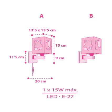 Dalber 63239S - Kinder-Wandleuchte MOONLIGHT 1xE27/15W/230V rosa