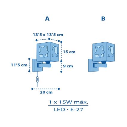 Dalber 63239T - Kinder-Wandleuchte MOONLIGHT 1xE27/15W/230V blau