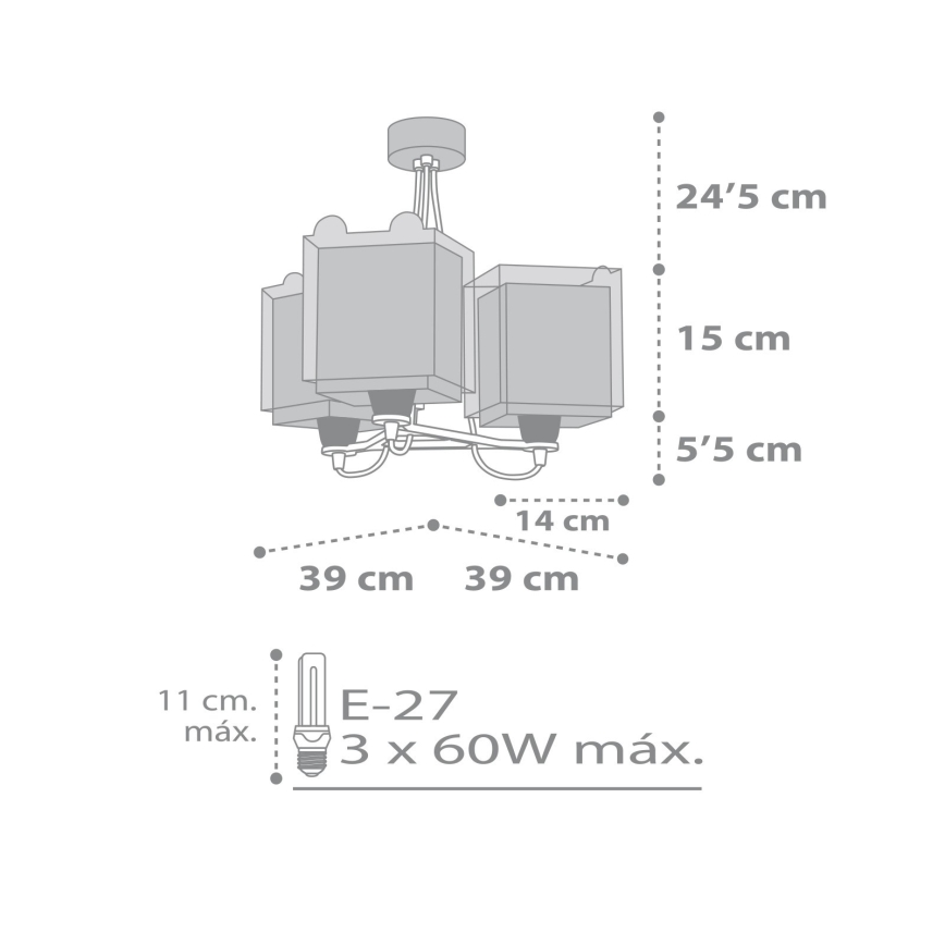 Dalber 64577 - Kinderleuchte LITTLE TEDDY 3xE27/60W/230V