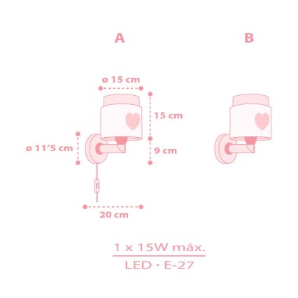 Dalber 76019S - Kinder-Wandleuchte BABY DREAMS 1xE27/15W/230V rosa