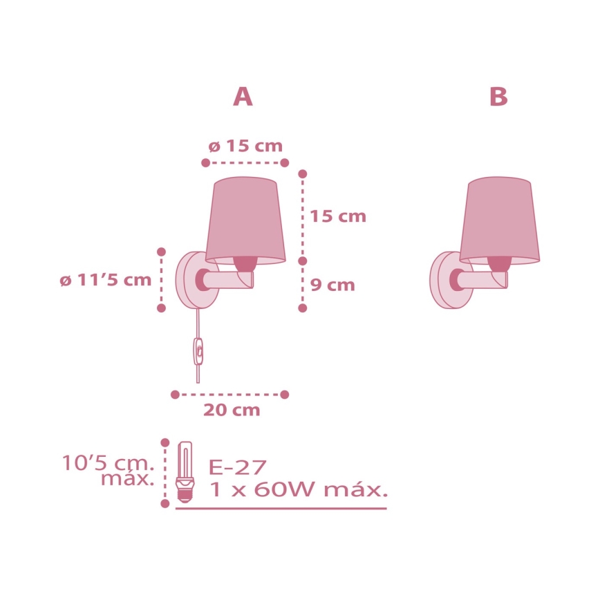 Dalber 82469 - Kinder-Wandleuchte FLAMINGO 1xE27/15W/230V