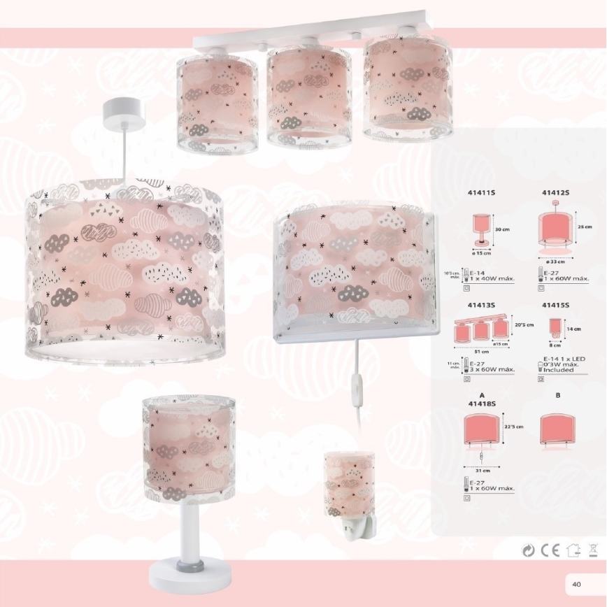 Dalber D-41411S - Kinderlampe CLOUDS 1xE14/40W/230V