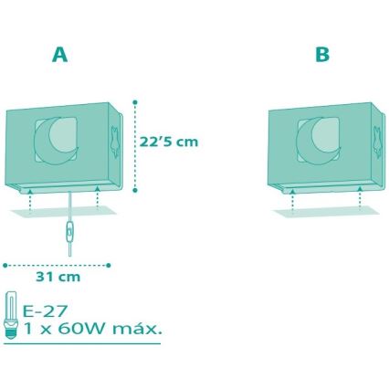 Dalber D-63238H - Kinder-Wandleuchte MOONLIGHT 1xE27/60W/230V