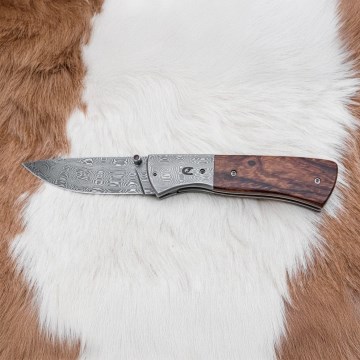 Damast-Klappmesser 8 cm Eisenholz