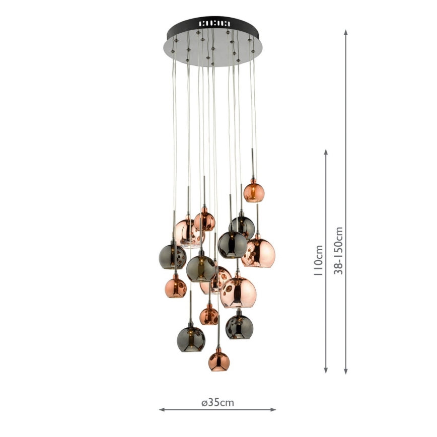 Där Lighting AUR1564 - Hängeleuchte an Stahlseilen AURELIA 15xG4/10W/230V schwarz/kupferfarben