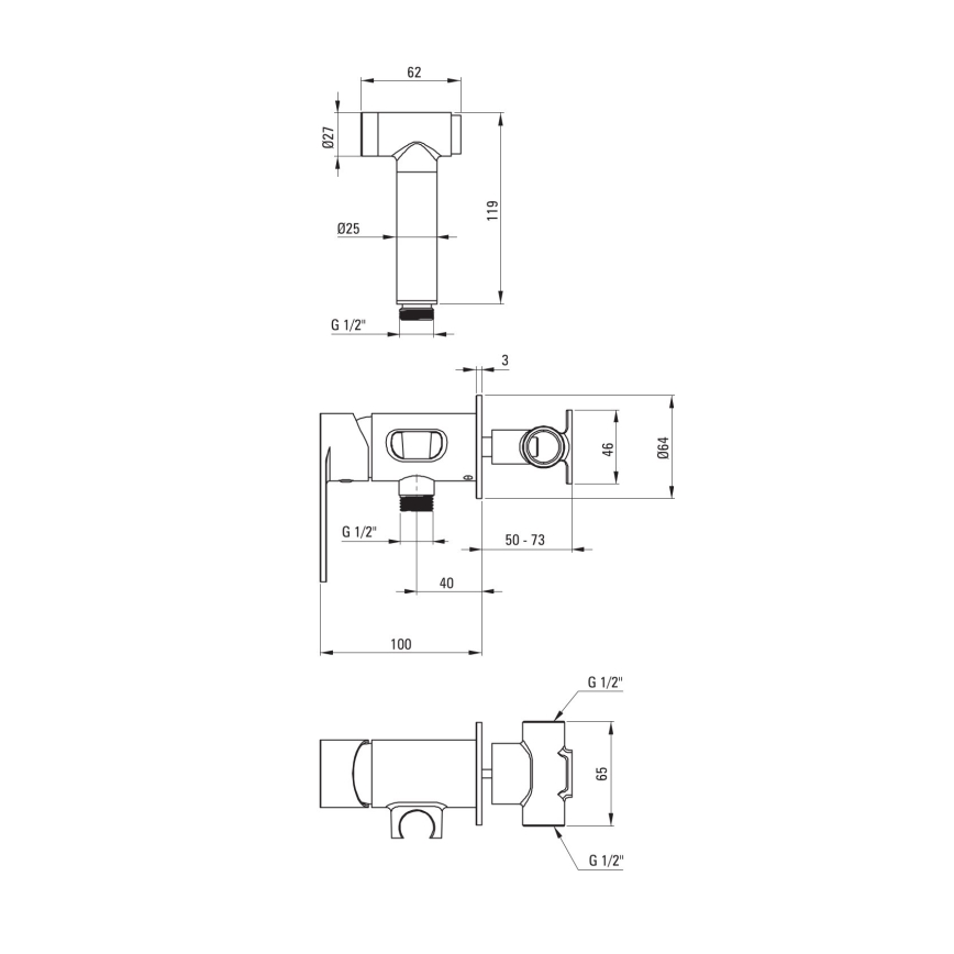 Deante BGA_N34M - Bidetarmatur mit Brause zur Unterputzmontage ALPINIA schwarz