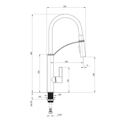 Deante BGB_B720 - Wasserhahn/Armatur mit flexiblem Arm GERBERA schwarz/Chrom