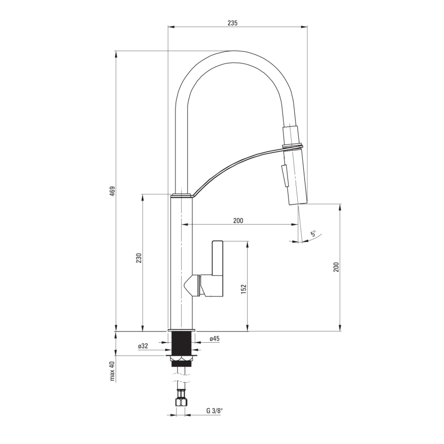 Deante BGB_B720 - Wasserhahn/Armatur mit flexiblem Arm GERBERA schwarz/Chrom
