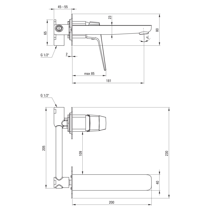 Deante BQL_054L - BLUR Waschtischarmatur zur Unterputzmontage, Hochglanz-Chrom