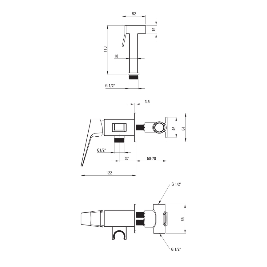 Deante BQL_N34M - Bidetarmatur mit Handbrause zur Unterputzmontage BLUR schwarz