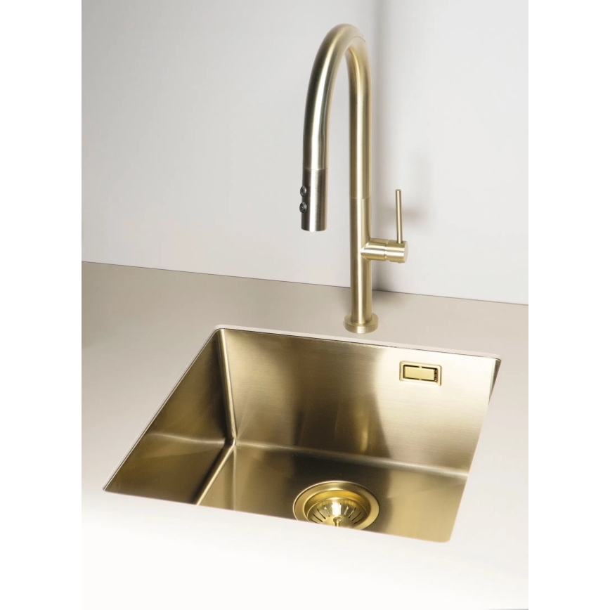 Deante BQO_R72M - Wasserhahn/Armatur mit ausziehbarer Sprühvorrichtung OLFATO gebürstet golden