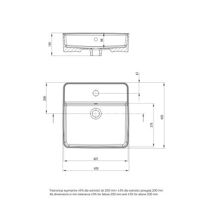 Deante CGS_6U4B - Aufsatzwaschbecken mit Hahnloch SQUARE 42x42 cm Keramik/weiß