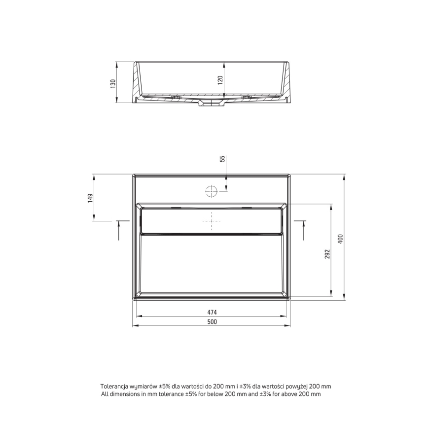 Deante CQR_NU5M - Aufsatzwaschbecken CORREO 40x50 cm Granit/Schwarz