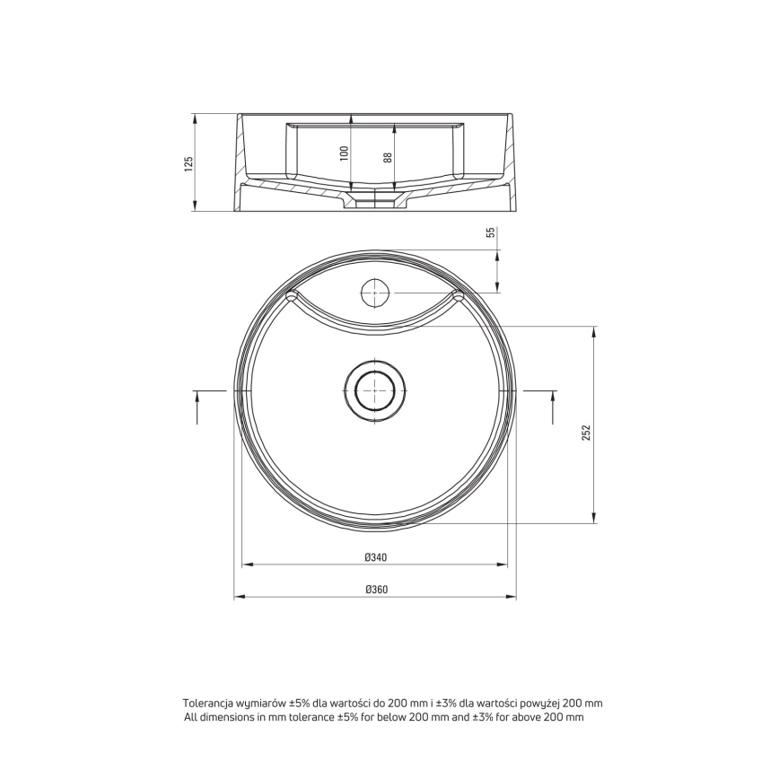 Deante CQS_5U4B - Aufsatzwaschbecken mit Hahnloch SILIA Ø 36 cm Granit/Beige