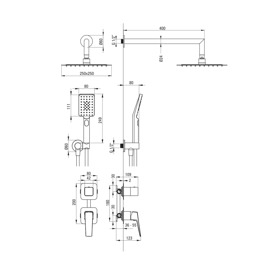 Deante NQL_09YK - Duschset mit Unterputz-Armatur BLUR, glänzender Chrom