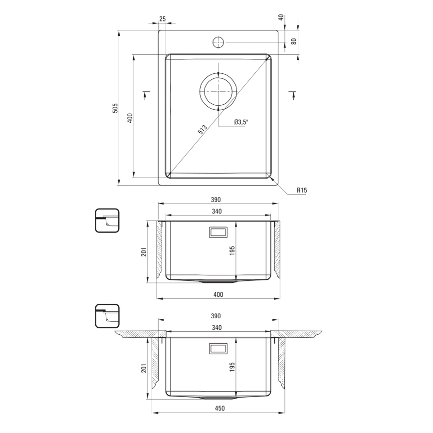 Deante ZPO_010E - Küchenspüle OLFATO 50,5x39 cm gebürstet Stahl