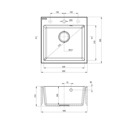 Deante ZQJN5103 - Küchenspüle EVORA 50x50 cm + Wasserhahn (Armatur) mit flexiblem Arm Granit/beige