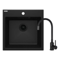 Deante ZQJNN103 - Küchenspüle EVORA 50x50 cm + Wasserhahn (Armatur) mit flexiblem Arm Granit/schwarz
