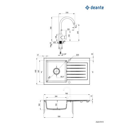Deante ZQZVT113 - Küchenspüle ZORBA 76x44 cm + Spültischarmatur Granit/Metallisch Anthrazit