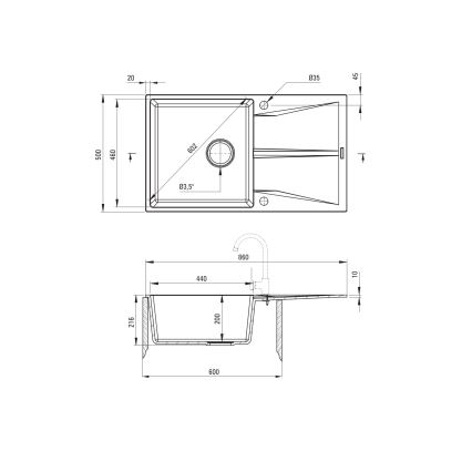 Deante ZRC_S11A - Küchenspüle CORIO 50x86 cm Granit/Metallic-Grau