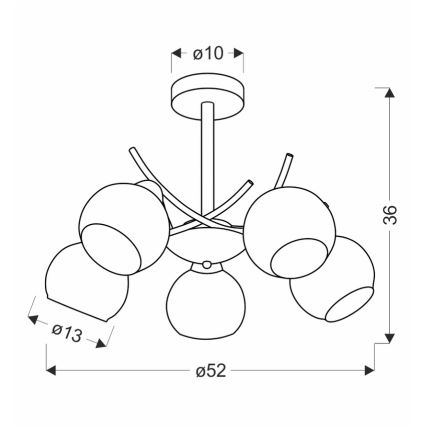 Deckenleuchte an Stange AMOS 5xE27/40W/230V golden