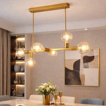 Deckenleuchte an Stange ASTRID 6xE27/60W/230V goldfarben